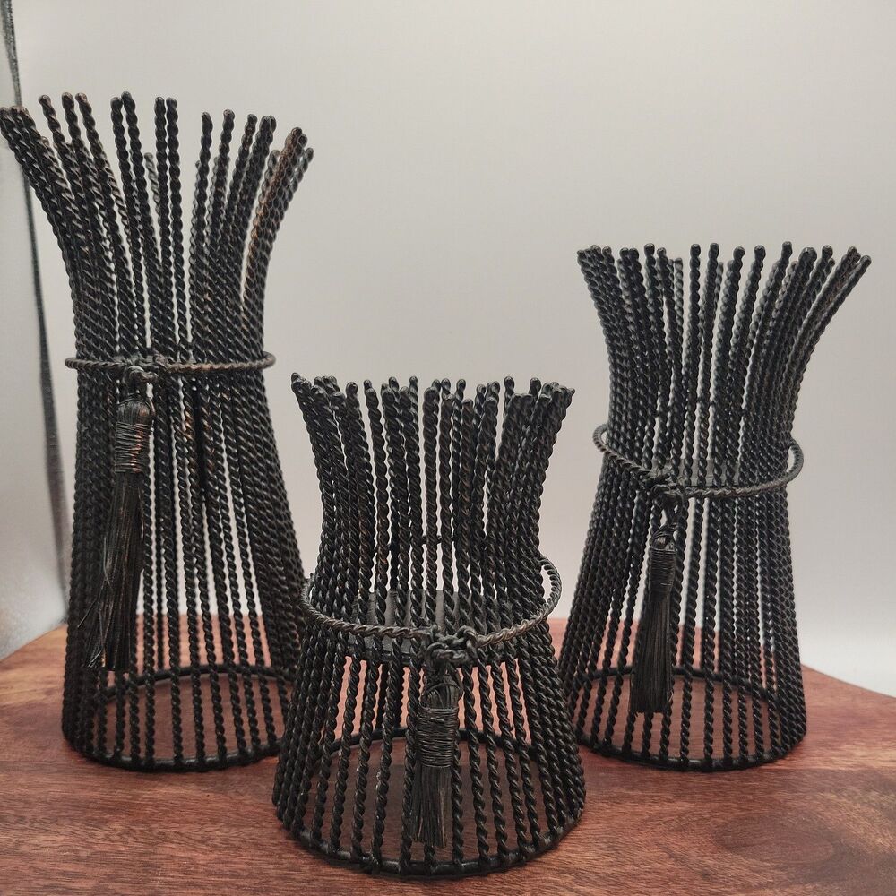 Yankee Candle Metal Haystack Votive/Candle Set Of 3 Twisted Iron Metal Pillars